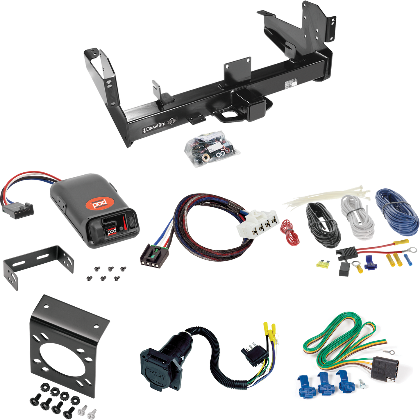 Fits 2003-2009 Dodge Ram 2500 Trailer Hitch Tow PKG w/ Pro Series POD Brake Control + Plug & Play BC Adapter + 7-Way RV Wiring By Draw-Tite