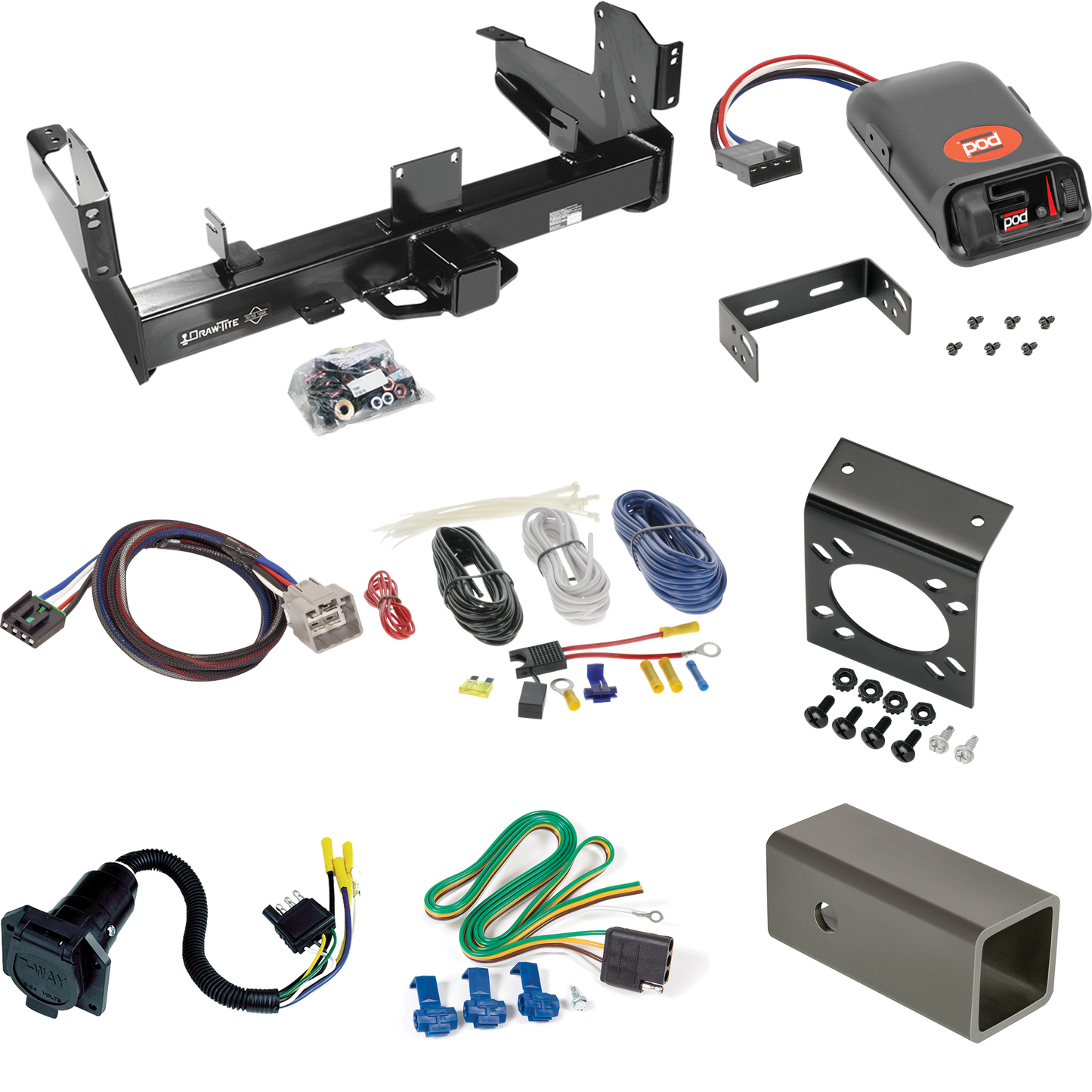 Se adapta al paquete de enganche de remolque RAM 2500 2011-2012 con control de freno POD Pro Series + adaptador BC Plug &amp; Play + cableado RV de 7 vías de Draw-Tite