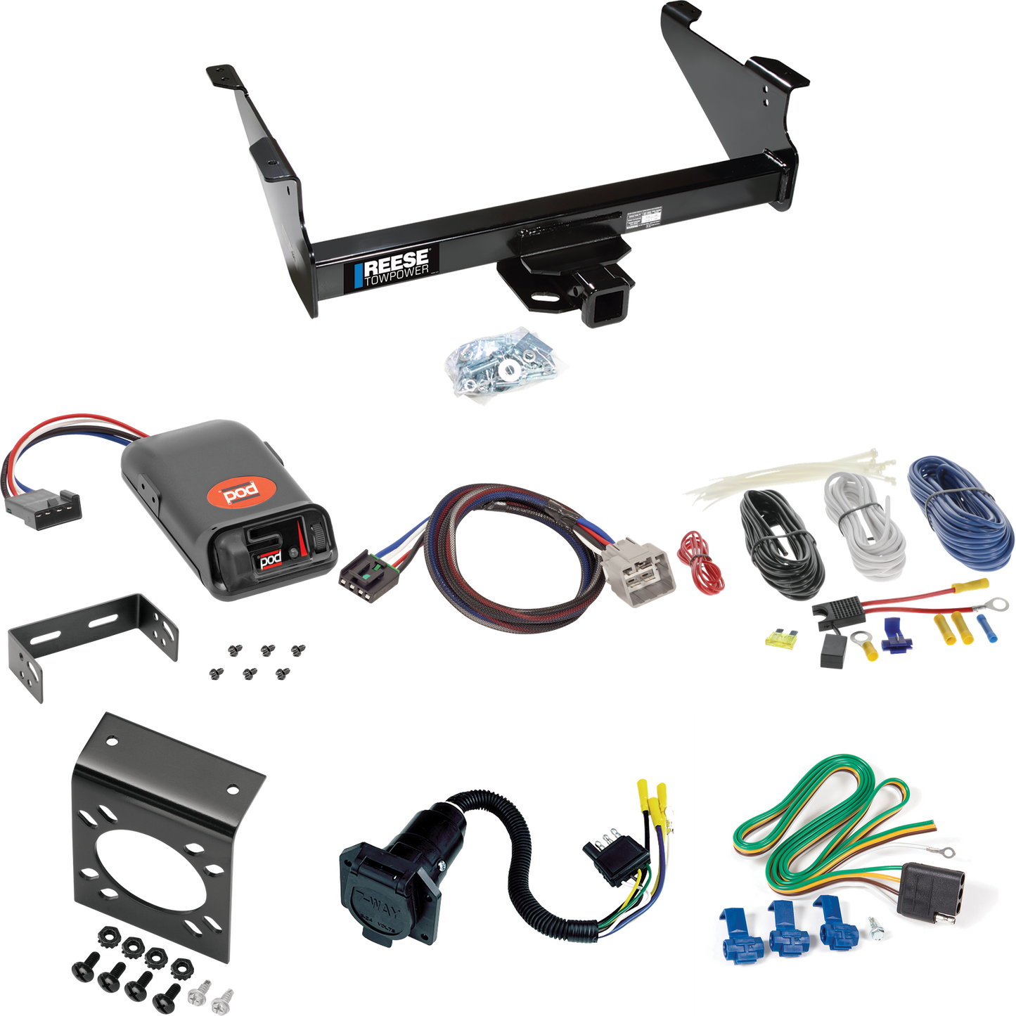 Fits 2011-2012 RAM 3500 Trailer Hitch Tow PKG w/ Pro Series POD Brake Control + Plug & Play BC Adapter + 7-Way RV Wiring By Reese Towpower