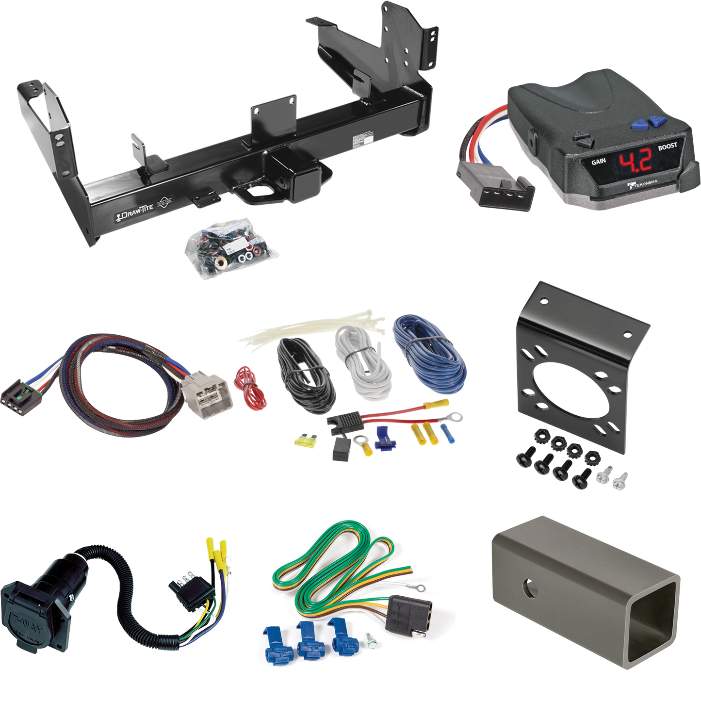 Se adapta al paquete de enganche de remolque RAM 2500 2011-2012 con control de freno Tekonsha BRAKE-EVN + adaptador BC Plug &amp; Play + cableado RV de 7 vías de Draw-Tite