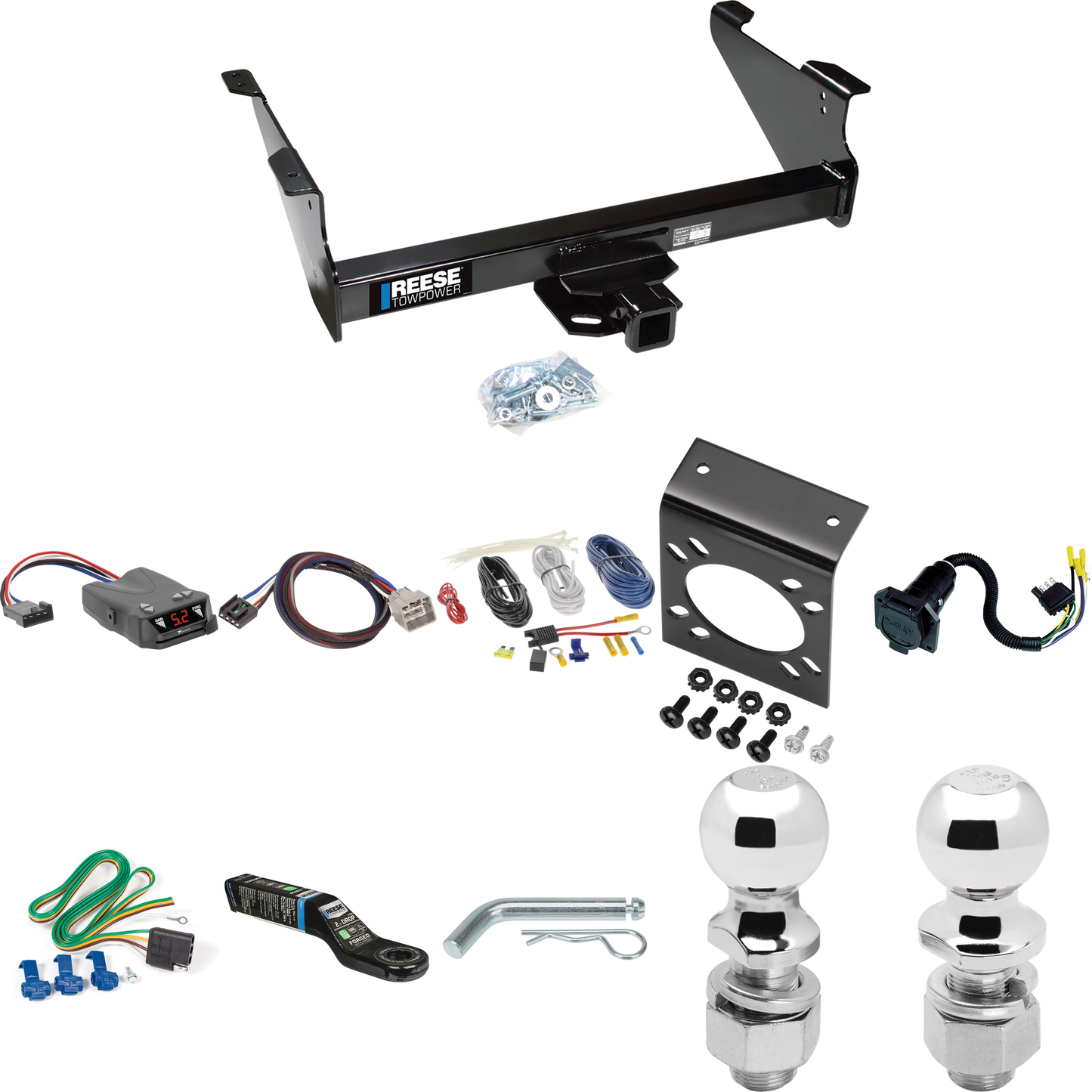 Fits 2010-2010 Dodge Ram 2500 Trailer Hitch Tow PKG w/ Tekonsha Brakeman IV Brake Control + Plug & Play BC Adapter + 7-Way RV Wiring + 2" & 2-5/16" Ball & Drop Mount By Reese Towpower