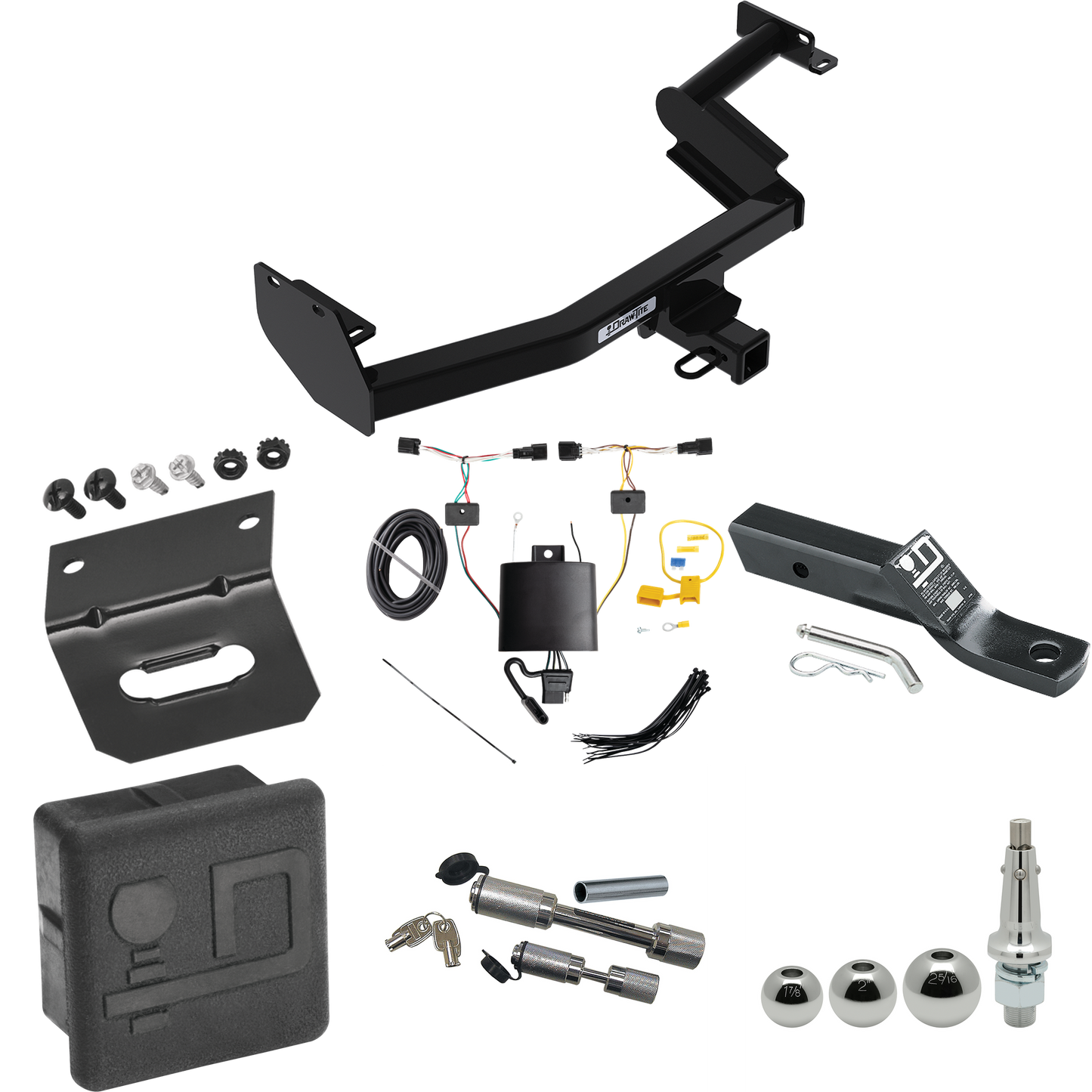 Fits 2023-2024 Hyundai Palisade Trailer Hitch Tow PKG w/ 4-Flat Wiring + Ball Mount w/ 2" Drop + Interchangeable Ball 1-7/8" & 2" & 2-5/16" + Wiring Bracket + Dual Hitch & Coupler Locks + Hitch Cover By Draw-Tite