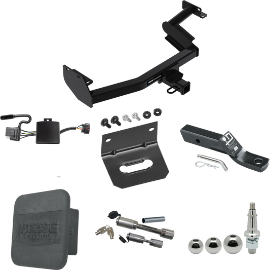 Fits 2020-2022 KIA Telluride Trailer Hitch Tow PKG w/ 4-Flat Wiring + Ball Mount w/ 2" Drop + Interchangeable Ball 1-7/8" & 2" & 2-5/16" + Wiring Bracket + Dual Hitch & Coupler Locks + Hitch Cover By Reese Towpower