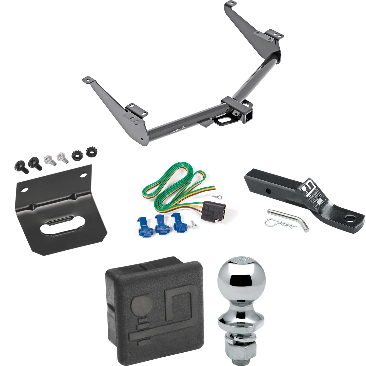 Fits 2017-2024 Nissan Titan Trailer Hitch Tow PKG w/ 4-Flat Wiring + Ball Mount w/ 2" Drop + 1-7/8" Ball + Wiring Bracket + Hitch Cover (Excludes: Titan XD or w/Factory 7-Way Wiring Models) By Draw-Tite