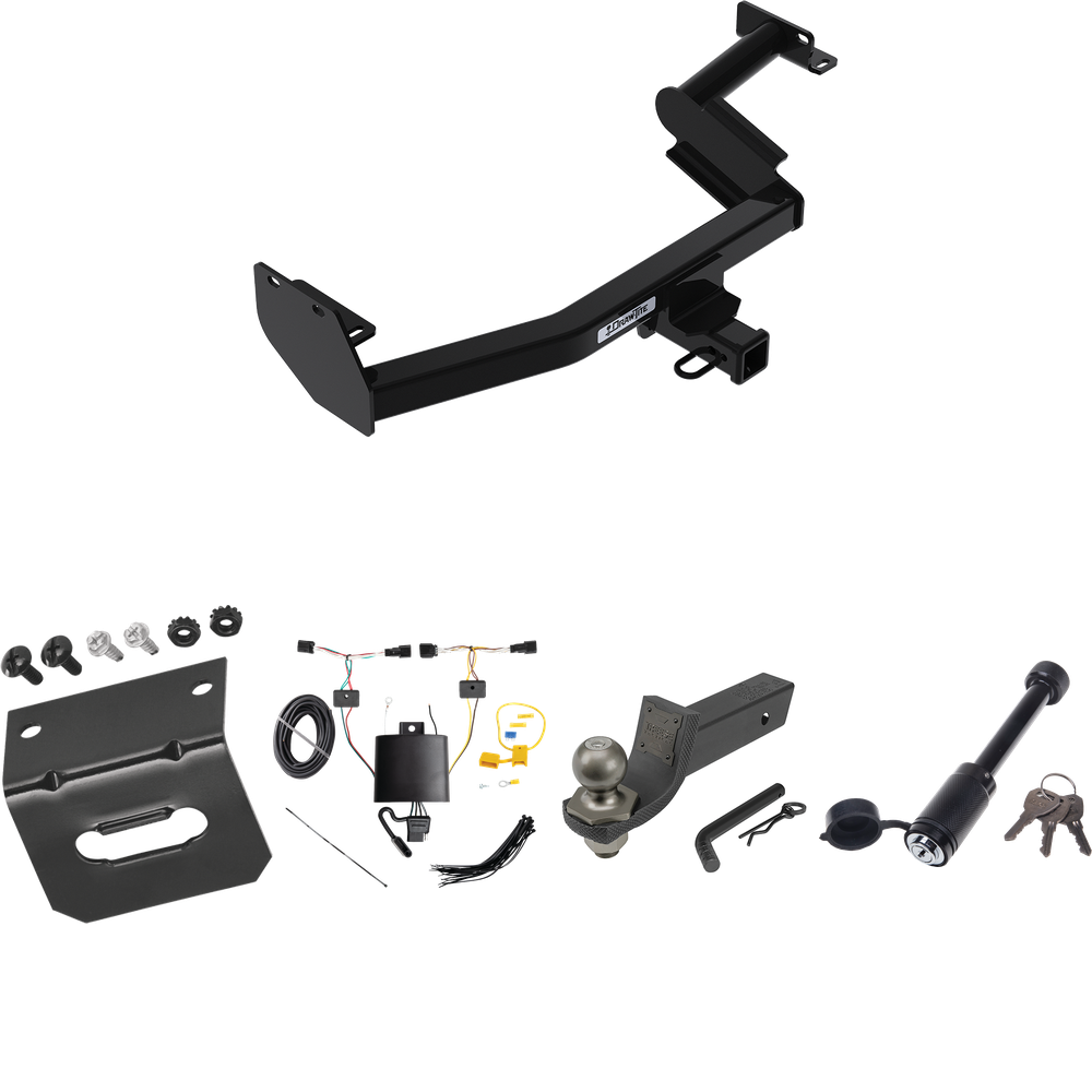 Fits 2023-2024 Hyundai Palisade Trailer Hitch Tow PKG w/ 4-Flat Wiring + Interlock Tactical Starter Kit w/ 2" Drop & 2" Ball + Tactical Dogbone Lock + Wiring Bracket By Draw-Tite