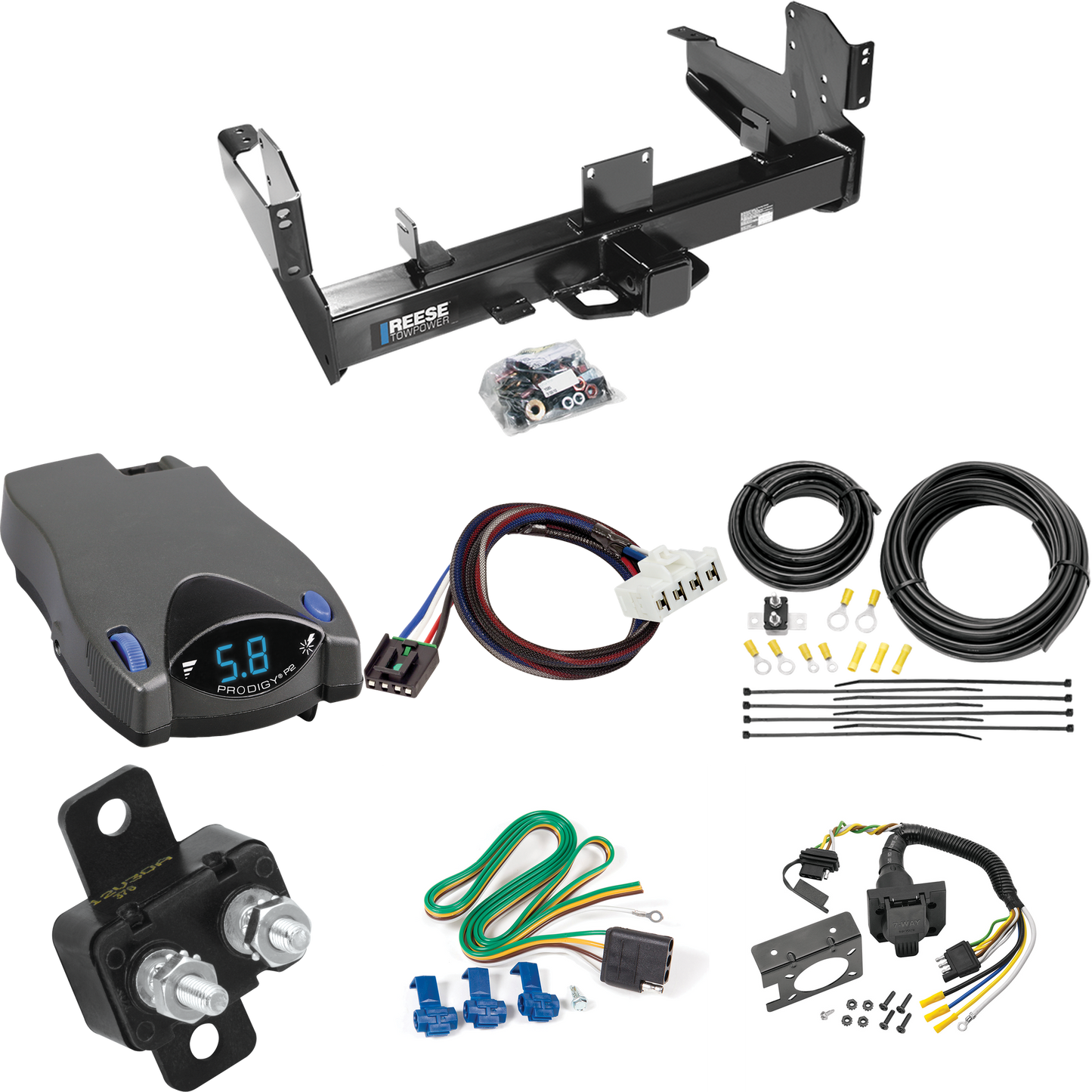 Fits 2003-2009 Dodge Ram 3500 Trailer Hitch Tow PKG w/ Tekonsha Prodigy P2 Brake Control + Plug & Play BC Adapter + 7-Way RV Wiring By Reese Towpower