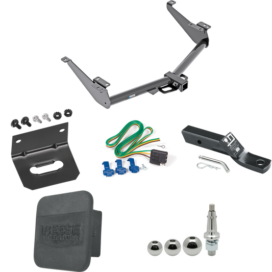 Fits 2017-2024 Nissan Titan Trailer Hitch Tow PKG w/ 4-Flat Wiring + Ball Mount w/ 2" Drop + Interchangeable Ball 1-7/8" & 2" & 2-5/16" + Wiring Bracket + Hitch Cover (Excludes: Titan XD or w/Factory 7-Way Wiring Models) By Reese Towpower