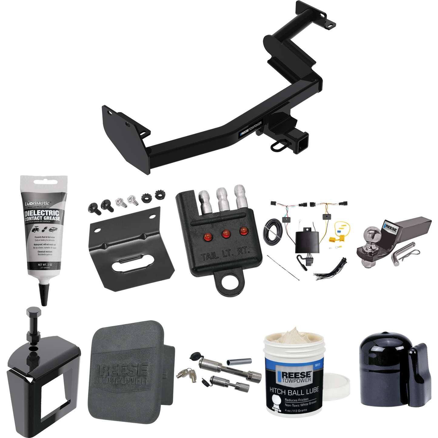 Fits 2023-2024 Hyundai Palisade Trailer Hitch Tow PKG w/ 4-Flat Wiring + Starter Kit Ball Mount w/ 2" Drop & 2" Ball + 1-7/8" Ball + Wiring Bracket + Dual Hitch & Coupler Locks + Hitch Cover + Wiring Tester + Ball Lube + Electric Grease + Ball Wrench