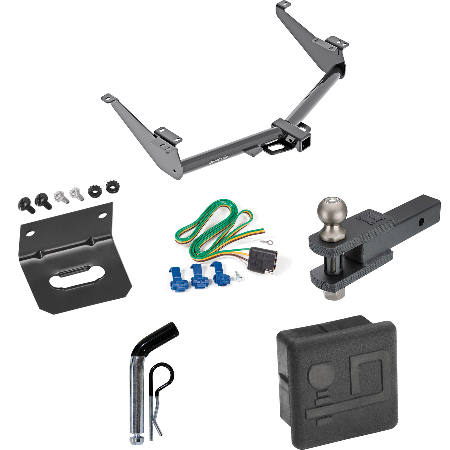 Fits 2017-2024 Nissan Titan Trailer Hitch Tow PKG w/ 4-Flat Wiring + Clevis Hitch Ball Mount w/ 2" Ball + Pin/Clip + Wiring Bracket + Hitch Cover (Excludes: Titan XD or w/Factory 7-Way Wiring Models) By Draw-Tite