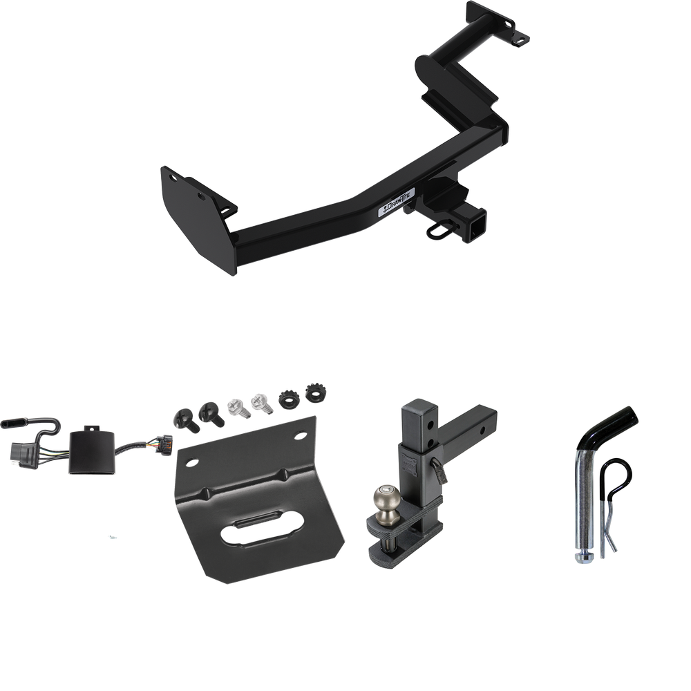 Fits 2020-2022 KIA Telluride Trailer Hitch Tow PKG w/ 4-Flat Wiring Harness + Adjustable Drop Rise Clevis Hitch Ball Mount w/ 2" Ball + Pin/Clip + Wiring Bracket By Draw-Tite