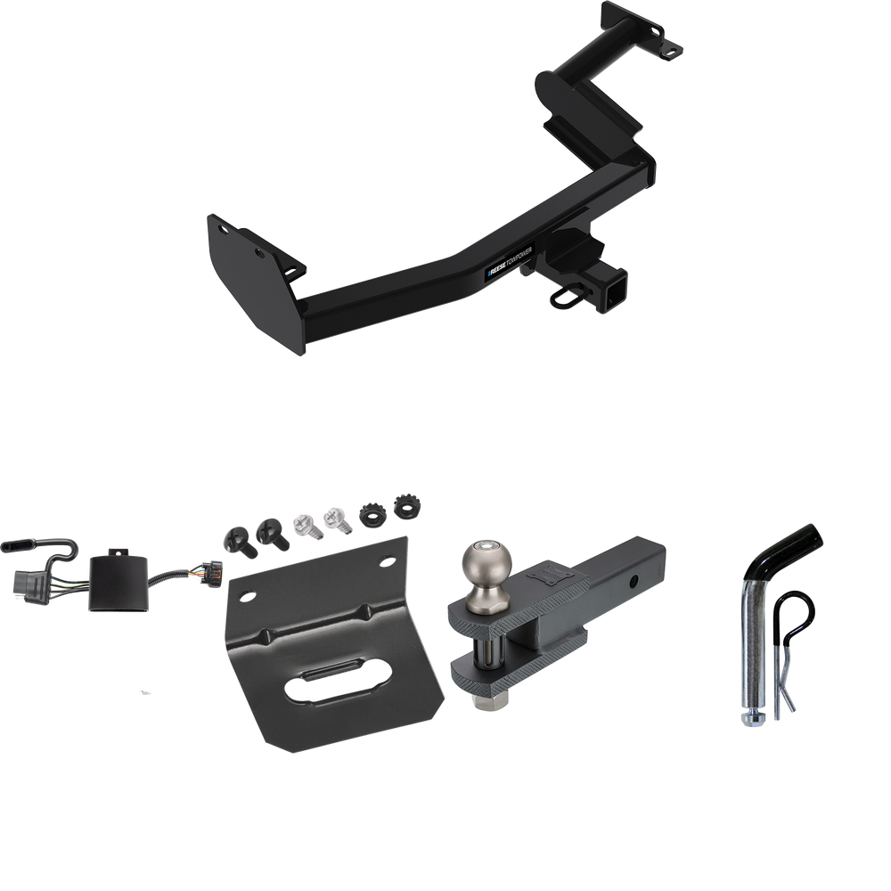 Fits 2020-2022 KIA Telluride Trailer Hitch Tow PKG w/ 4-Flat Wiring Harness + Clevis Hitch Ball Mount w/ 2" Ball + Pin/Clip + Wiring Bracket By Reese Towpower