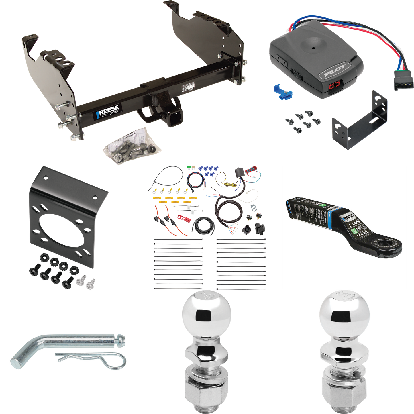 Fits 2008-2010 Dodge Ram 4500 Trailer Hitch Tow PKG w/ Pro Series Pilot Brake Control + 7-Way RV Wiring + 2" & 2-5/16" Ball & Drop Mount (For Cab & Chassis, w/34" Wide Frames Models) By Reese Towpower