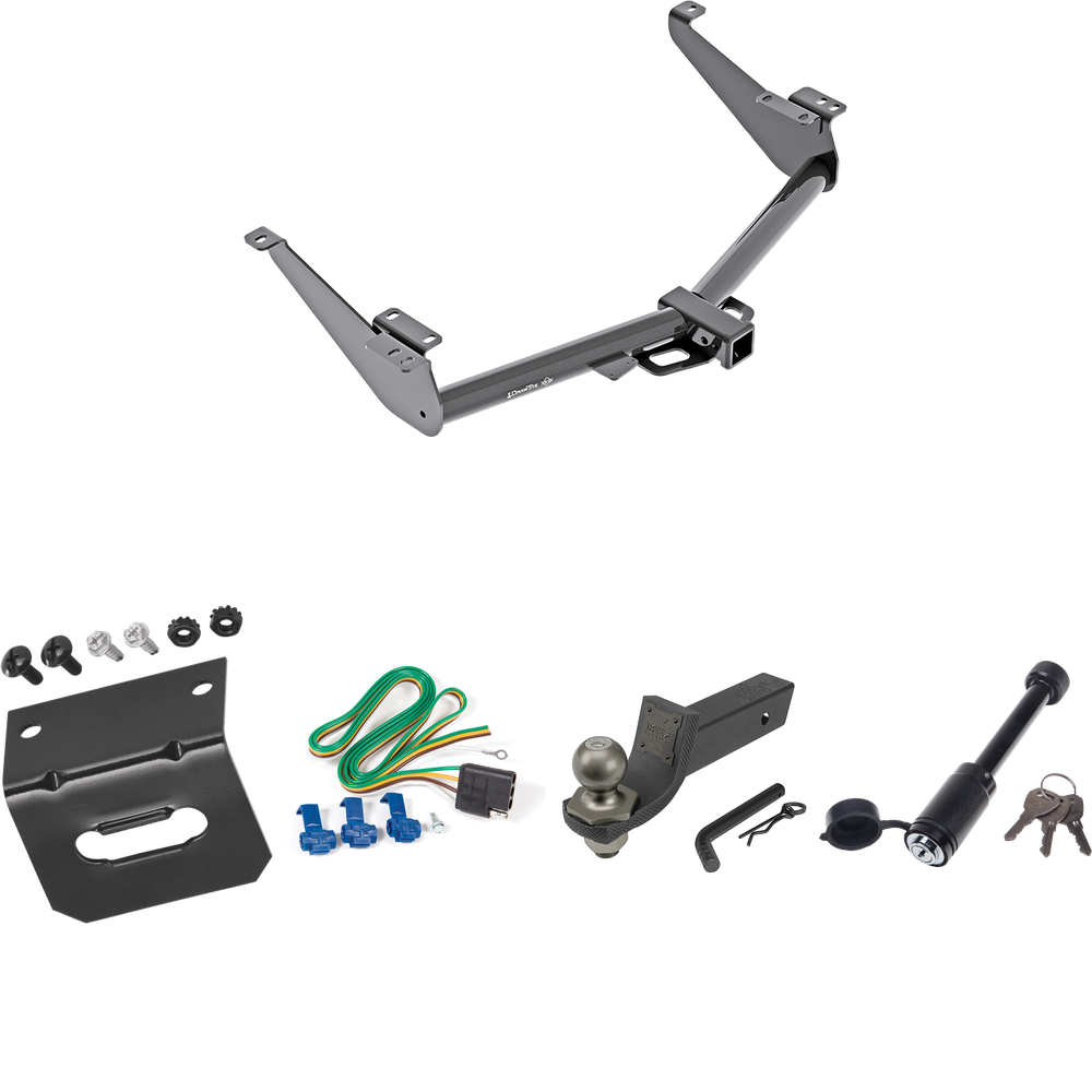 Fits 2017-2024 Nissan Titan Trailer Hitch Tow PKG w/ 4-Flat Wiring + Interlock Tactical Starter Kit w/ 2" Drop & 2" Ball + Tactical Dogbone Lock + Wiring Bracket (Excludes: Titan XD or w/Factory 7-Way Wiring Models) By Draw-Tite