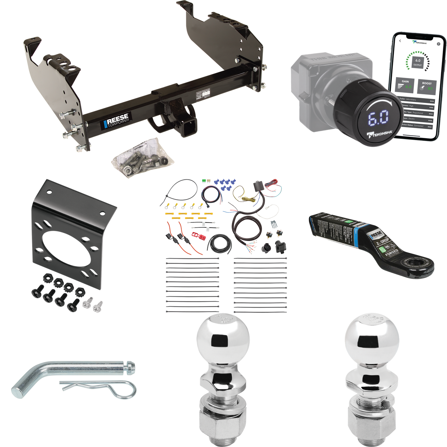 Fits 2008-2010 Dodge Ram 4500 Trailer Hitch Tow PKG w/ Tekonsha Prodigy iD Bluetooth Wireless Brake Control + 7-Way RV Wiring + 2" & 2-5/16" Ball & Drop Mount (For Cab & Chassis, w/34" Wide Frames Models) By Reese Towpower