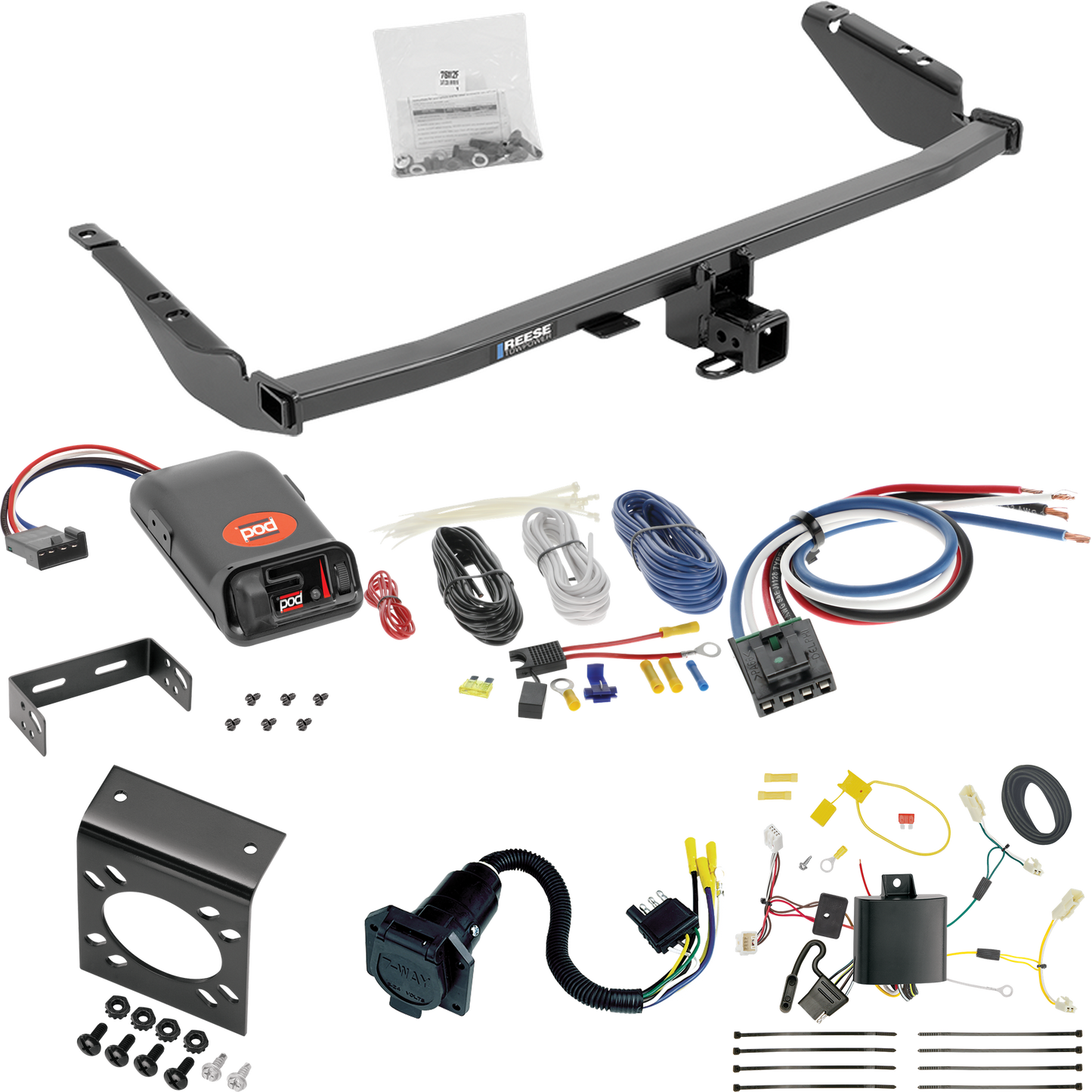 Se adapta al paquete de enganche de remolque Toyota Sienna 2011-2014 con control de freno POD serie Pro + adaptador de cableado BC genérico + cableado RV de 7 vías de Reese Towpower