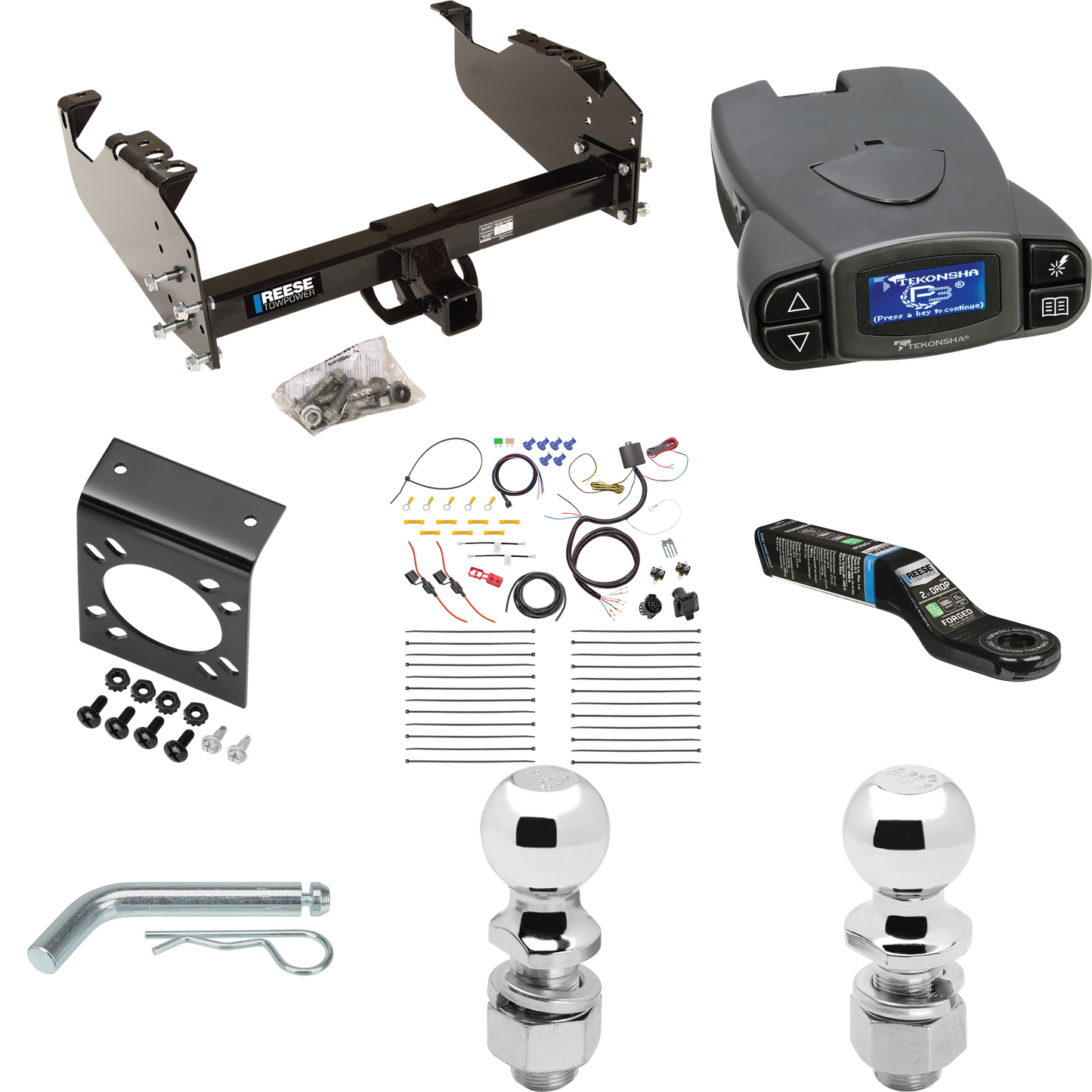 Fits 2008-2009 Sterling Truck Bullet 45 Trailer Hitch Tow PKG w/ Tekonsha Prodigy P3 Brake Control + 7-Way RV Wiring + 2" & 2-5/16" Ball & Drop Mount (For w/34" Wide Frames Models) By Reese Towpower