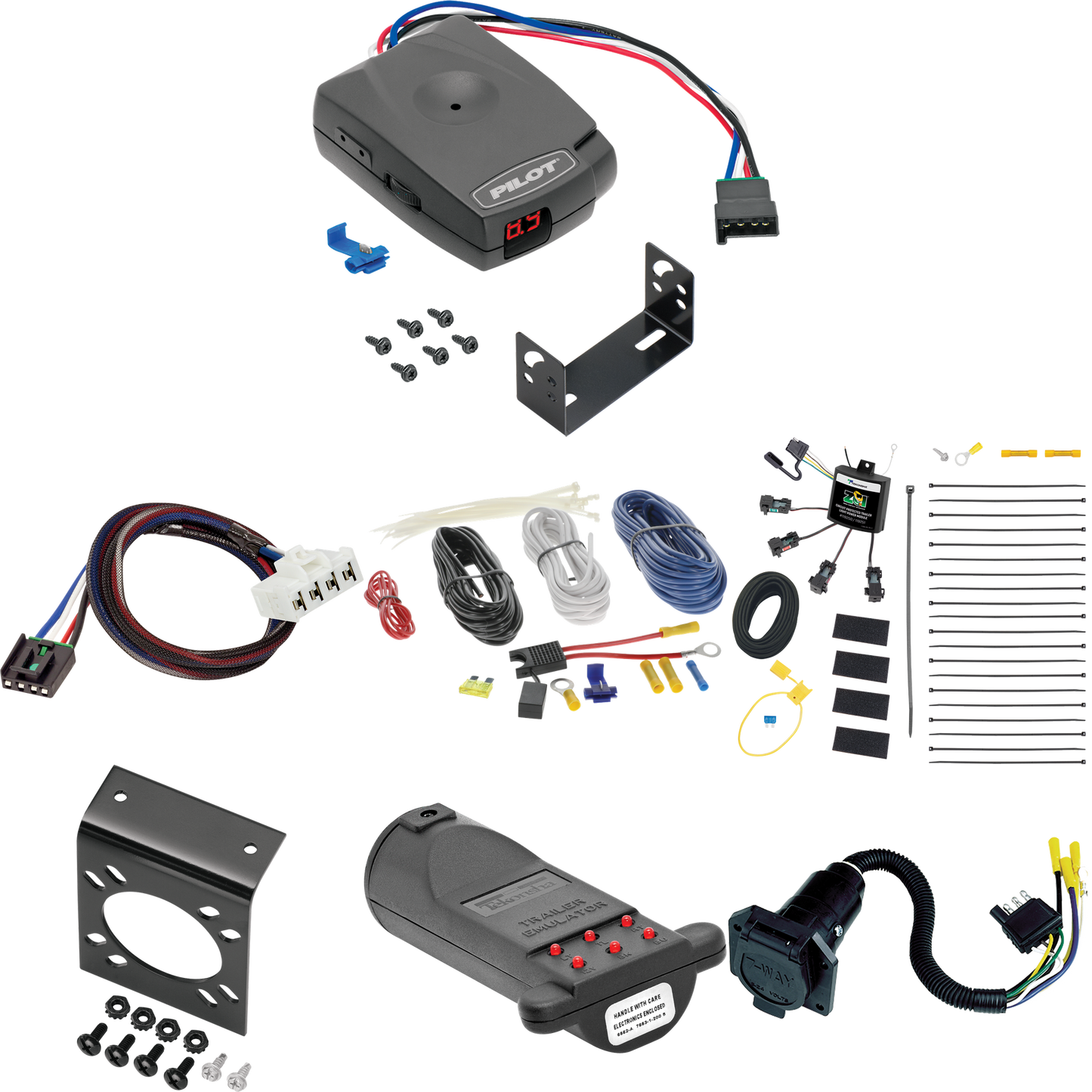 Fits 2007-2010 Dodge Ram 3500 7-Way RV Wiring w/ Zero Contact ZCI Module + Pro Series Pilot Brake Control + Plug & Play BC Adapter + 7-Way Tester and Trailer Emulator By Tekonsha