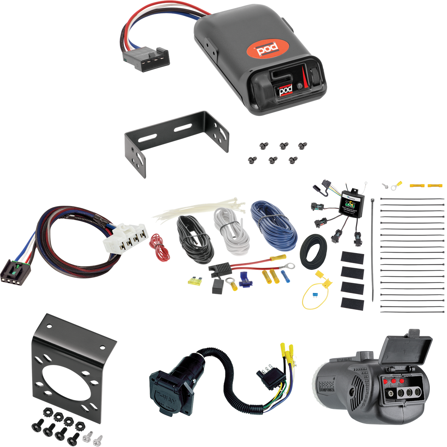 Fits 2007-2010 Dodge Ram 3500 7-Way RV Wiring w/ Zero Contact ZCI Module + Pro Series Pod Brake Control + Plug & Play BC Adapter + 2 in 1 Tester & 7-Way to 4-Way Adapter By Tekonsha