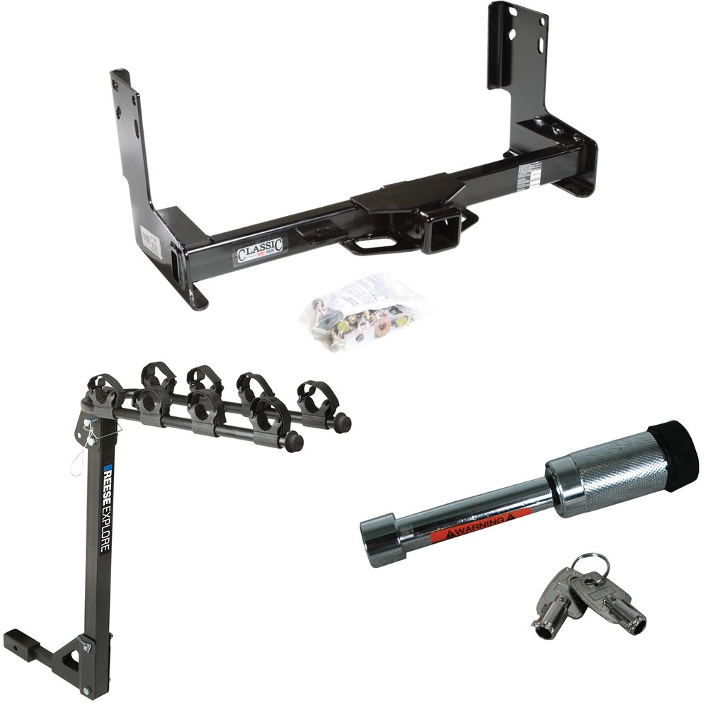 Fits 2007-2018 Mercedes-Benz Sprinter Trailer Hitch Tow PKG w/ 4 Bike Carrier Rack + Hitch Lock (Excludes: w/Factory Step Bumper Models) By Draw-Tite