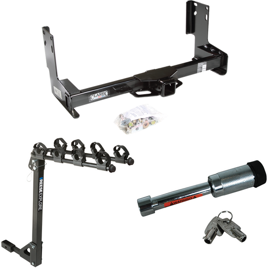 Fits 2007-2018 Mercedes-Benz Sprinter Trailer Hitch Tow PKG w/ 4 Bike Carrier Rack + Hitch Lock (Excludes: w/Factory Step Bumper Models) By Draw-Tite