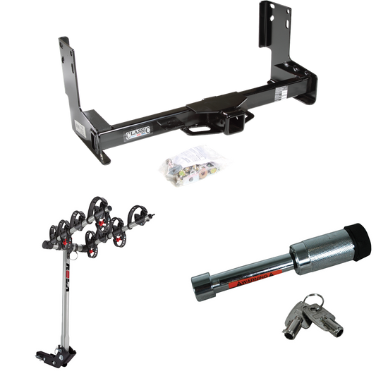 Fits 2007-2018 Mercedes-Benz Sprinter Trailer Hitch Tow PKG w/ 4 Bike Carrier Rack + Hitch Lock (Excludes: w/Factory Step Bumper Models) By Draw-Tite