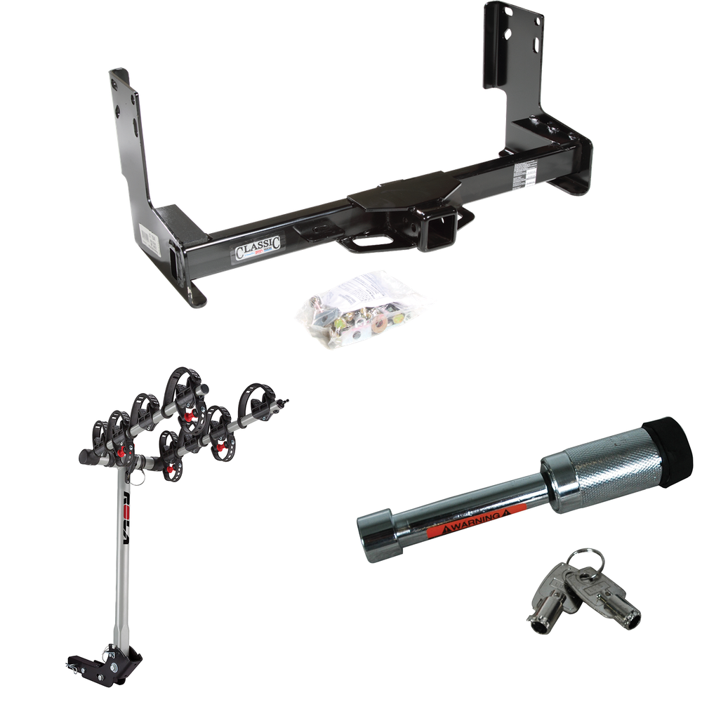 Fits 2007-2009 Dodge Sprinter 2500 Trailer Hitch Tow PKG w/ 4 Bike Carrier Rack + Hitch Lock (Excludes: w/Factory Step Bumper Models) By Draw-Tite