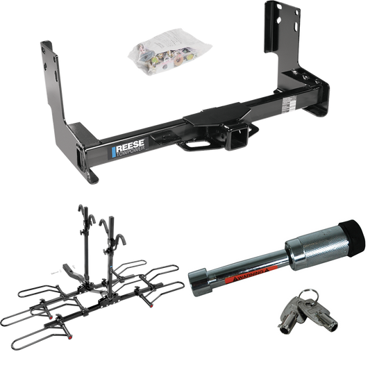 Fits 2007-2009 Dodge Sprinter 2500 Trailer Hitch Tow PKG w/ 4 Bike Plaform Style Carrier Rack + Hitch Lock (Excludes: w/Factory Step Bumper Models) By Reese Towpower