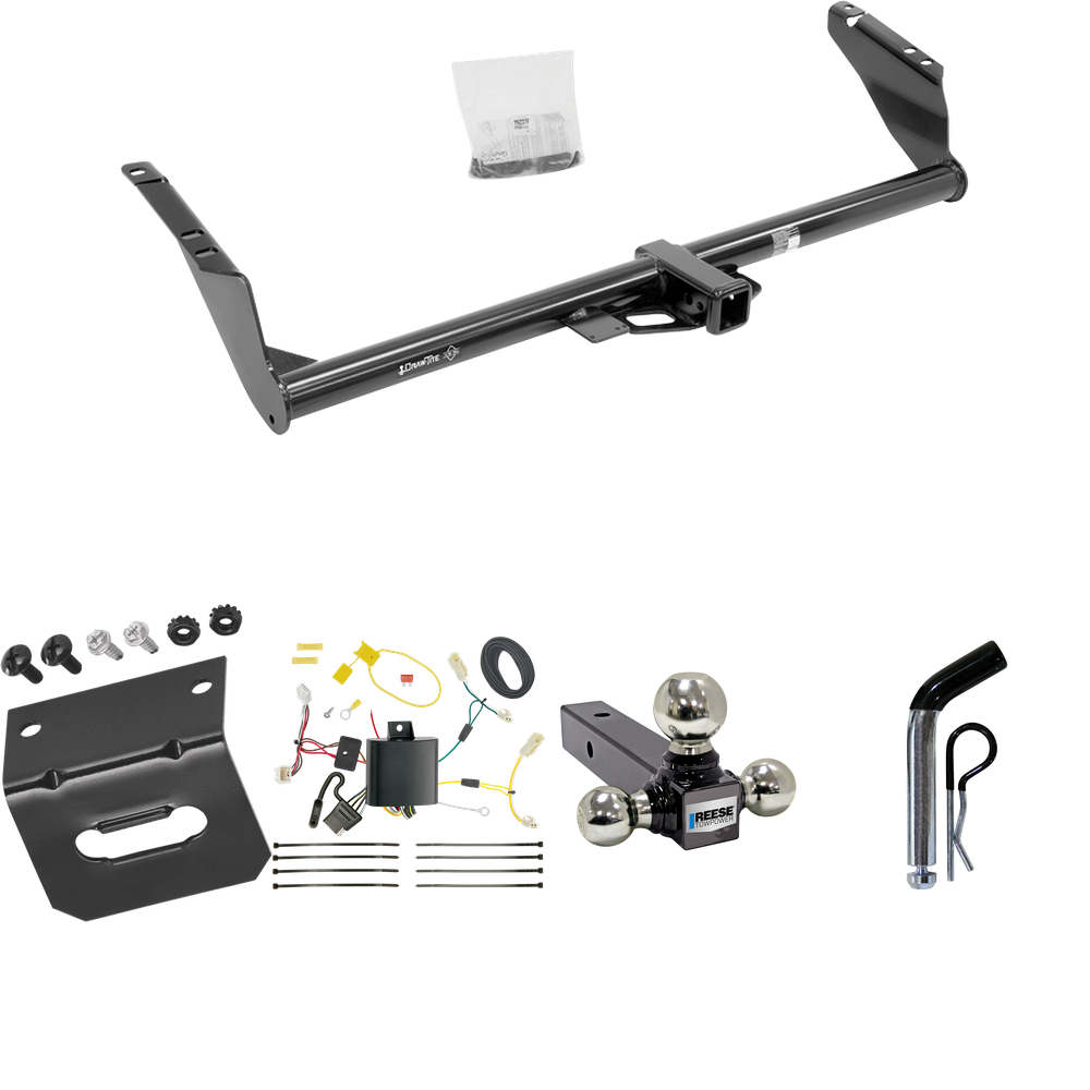 Fits 2011-2014 Toyota Sienna Trailer Hitch Tow PKG w/ 4-Flat Wiring Harness + Triple Ball Ball Mount 1-7/8" & 2" & 2-5/16" Trailer Balls + Pin/Clip + Wiring Bracket By Draw-Tite