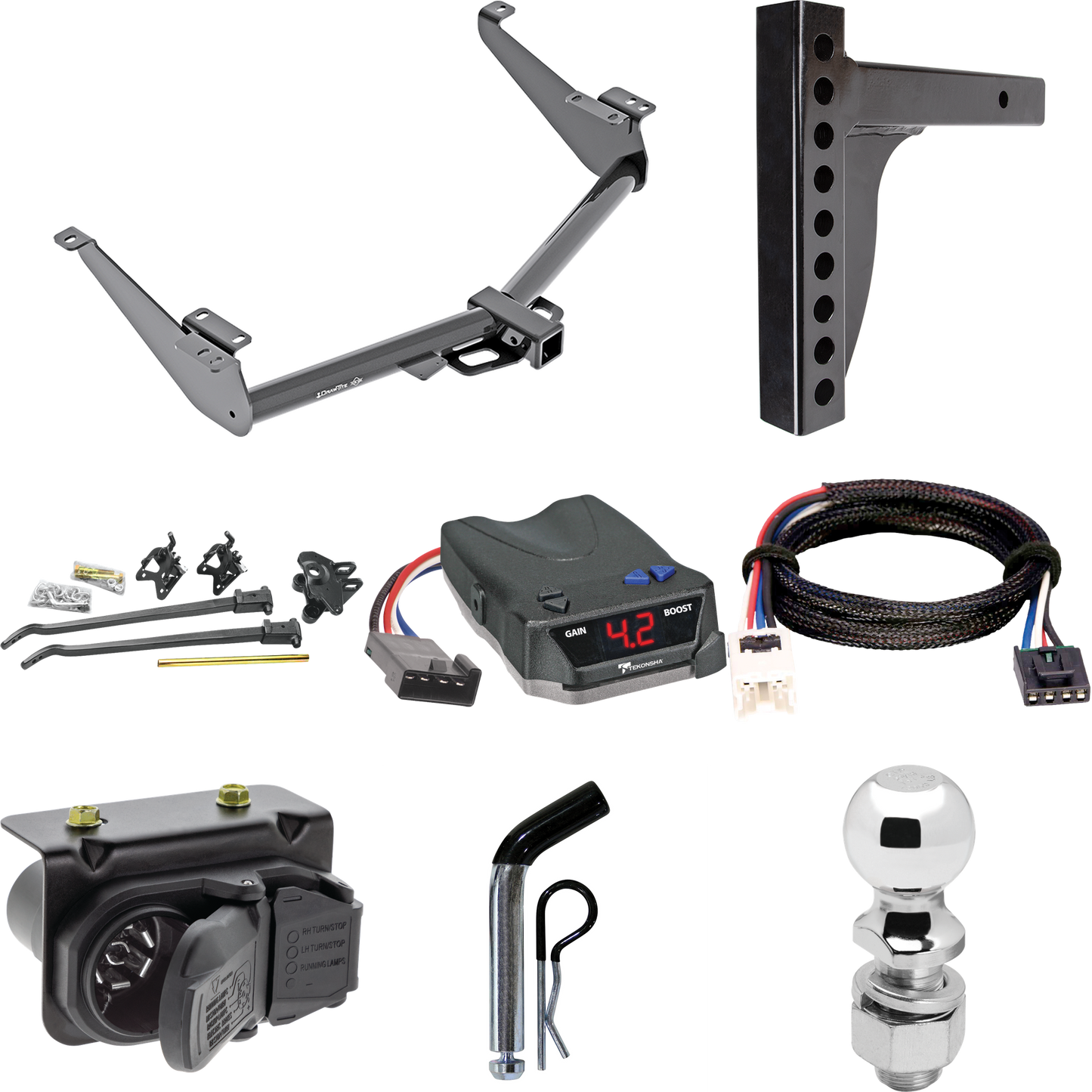 Fits 2017-2024 Nissan Titan Trailer Hitch Tow PKG w/ 12K Trunnion Bar Weight Distribution Hitch + Pin/Clip + 2-5/16" Ball + Tekonsha BRAKE-EVN Brake Control + Plug & Play BC Adapter + 7-Way RV Wiring (For w/Factory 7-Way Wiring Except Titan XD Models