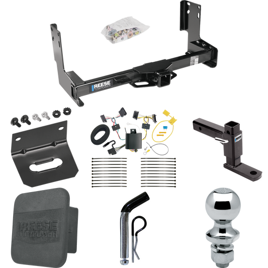 Fits 2007-2009 Dodge Sprinter 2500 Trailer Hitch Tow PKG w/ 4-Flat Wiring + Adjustable Drop Rise Ball Mount + Pin/Clip + 1-7/8" Ball + Wiring Bracket + Hitch Cover (Excludes: w/Factory Step Bumper Models) By Reese Towpower