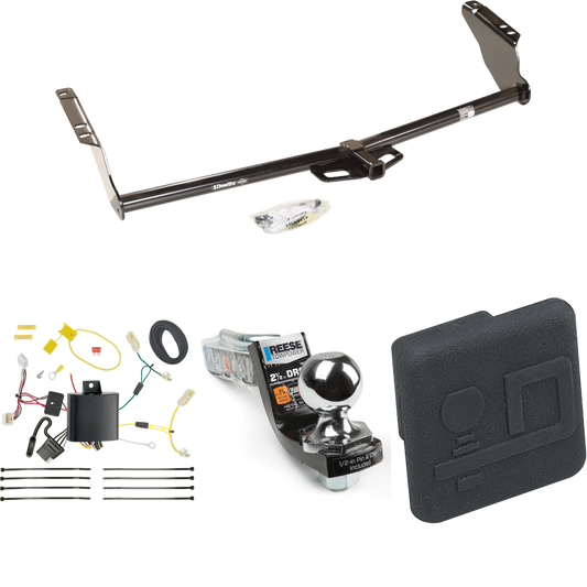 Fits 2011-2014 Toyota Sienna Trailer Hitch Tow PKG w/ 4-Flat Wiring Harness + Interlock Starter Kit w/ 2" Ball 2-1/2" Drop 2" Rise + Hitch Cover By Draw-Tite