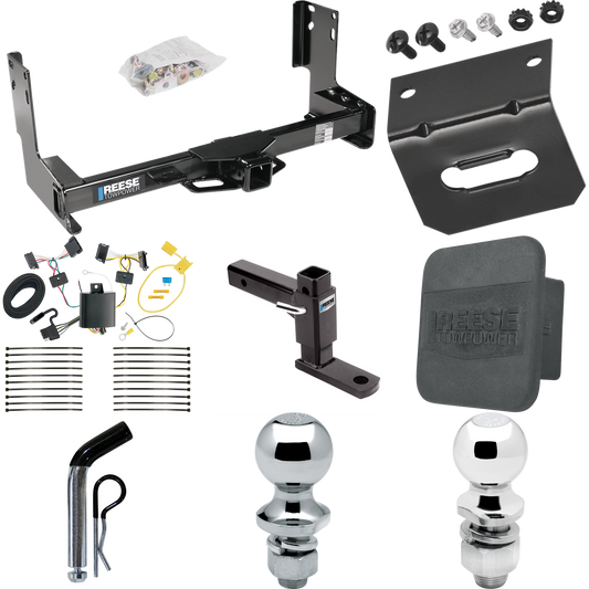 Fits 2007-2009 Dodge Sprinter 3500 Trailer Hitch Tow PKG w/ 4-Flat Wiring + Adjustable Drop Rise Ball Mount + Pin/Clip + 2" Ball + 1-7/8" Ball + Wiring Bracket + Hitch Cover (Excludes: w/Factory Step Bumper Models) By Reese Towpower