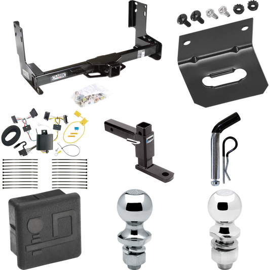 Fits 2007-2009 Dodge Sprinter 3500 Trailer Hitch Tow PKG w/ 4-Flat Wiring + Adjustable Drop Rise Ball Mount + Pin/Clip + 2" Ball + 1-7/8" Ball + Wiring Bracket + Hitch Cover (Excludes: w/Factory Step Bumper Models) By Draw-Tite