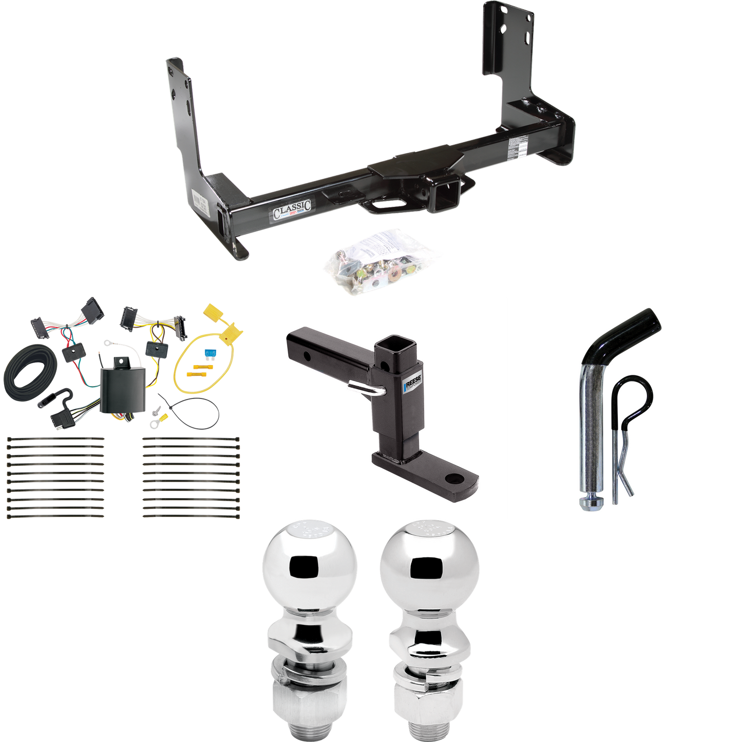 Fits 2007-2009 Dodge Sprinter 3500 Trailer Hitch Tow PKG w/ 4-Flat Wiring + Adjustable Drop Rise Ball Mount + Pin/Clip + 2" Ball + 2-5/16" Ball (Excludes: w/Factory Step Bumper Models) By Draw-Tite