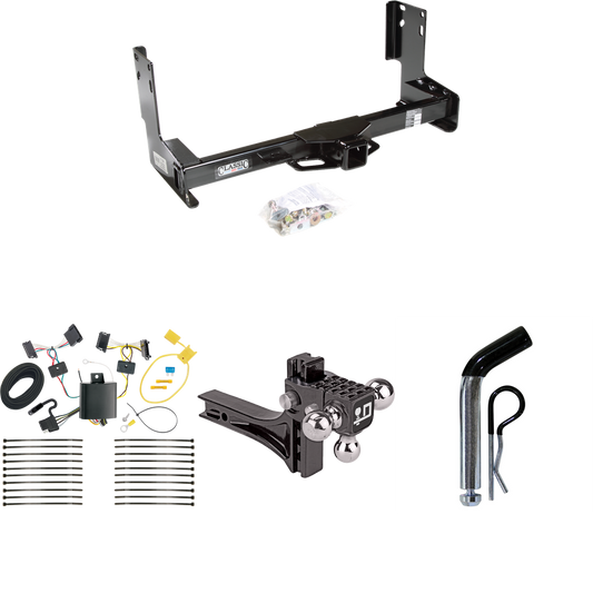 Fits 2007-2013 Mercedes-Benz Sprinter Trailer Hitch Tow PKG w/ 4-Flat Wiring + Adjustable Drop Rise Triple Ball Ball Mount 1-7/8" & 2" & 2-5/16" Trailer Balls + Pin/Clip (Excludes: w/Factory Step Bumper Models) By Draw-Tite