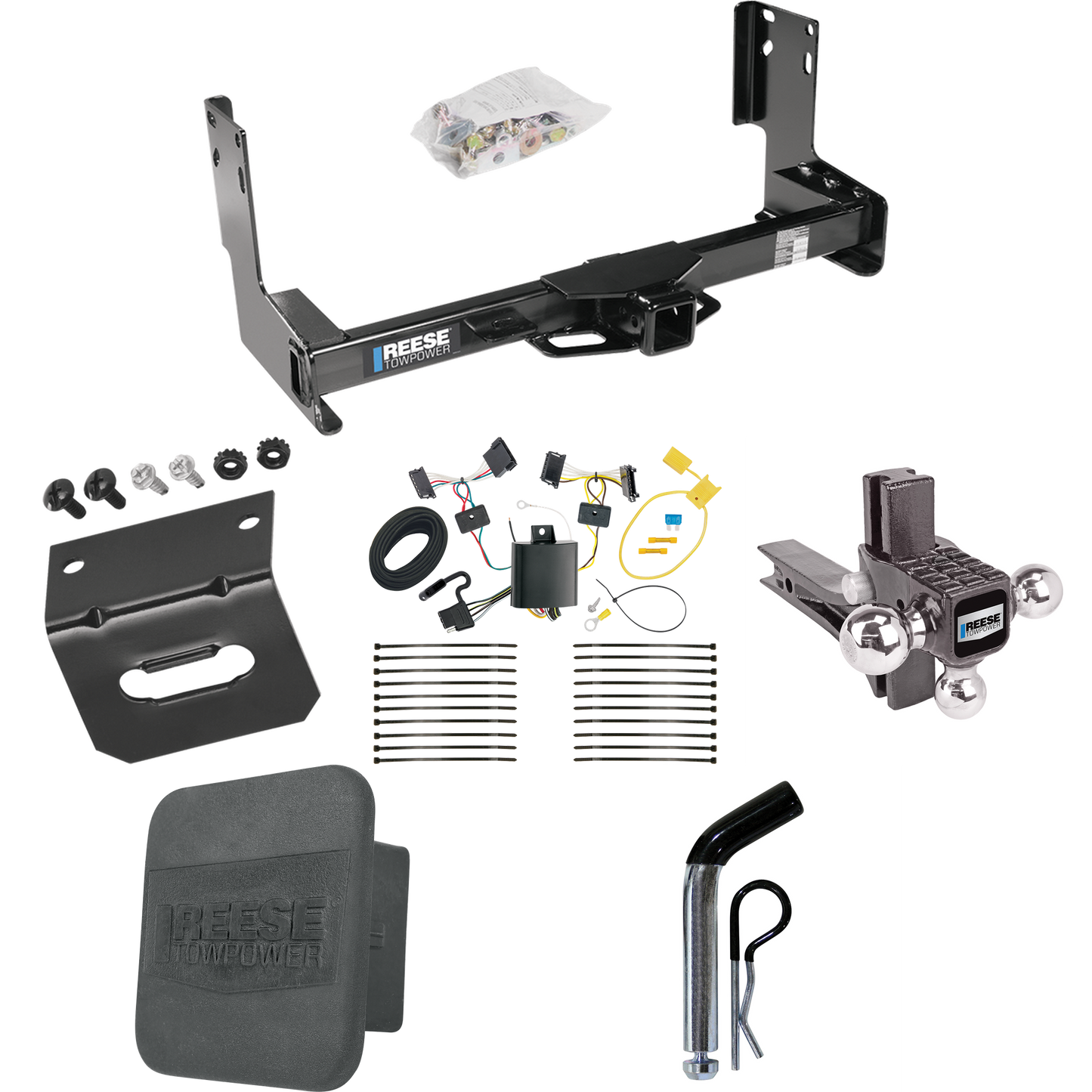 Fits 2010-2013 Mercedes-Benz Sprinter 3500 Trailer Hitch Tow PKG w/ 4-Flat Wiring + Adjustable Drop Rise Triple Ball Ball Mount 1-7/8" & 2" & 2-5/16" Trailer Balls + Pin/Clip + Wiring Bracket + Hitch Cover (Excludes: w/Factory Step Bumper Models) By