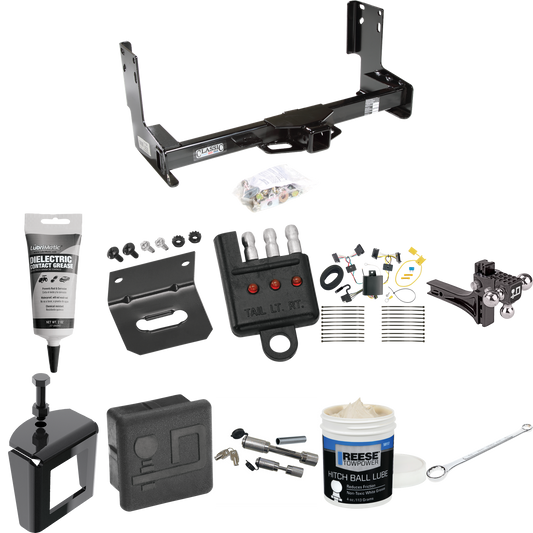 Fits 2007-2013 Freightliner Sprinter 3500 Trailer Hitch Tow PKG w/ 4-Flat Wiring + Adjustable Drop Rise Triple Ball Ball Mount 1-7/8" & 2" & 2-5/16" Trailer Balls + Wiring Bracket + Hitch Cover + Dual Hitch & Coupler Locks + Wiring Tester + Ball Lube