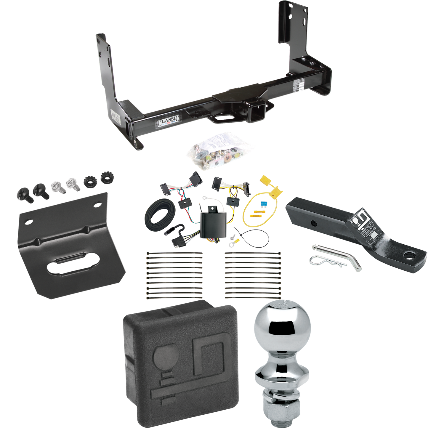 Fits 2007-2009 Dodge Sprinter 2500 Trailer Hitch Tow PKG w/ 4-Flat Wiring + Ball Mount w/ 2" Drop + 1-7/8" Ball + Wiring Bracket + Hitch Cover (Excludes: w/Factory Step Bumper Models) By Draw-Tite