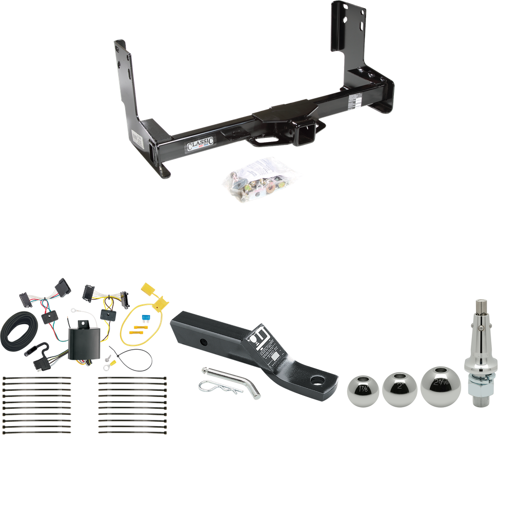 Fits 2007-2009 Dodge Sprinter 3500 Trailer Hitch Tow PKG w/ 4-Flat Wiring + Ball Mount w/ 2" Drop + Interchangeable Ball 1-7/8" & 2" & 2-5/16" (Excludes: w/Factory Step Bumper Models) By Draw-Tite