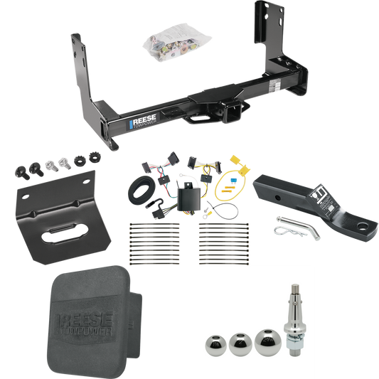 Fits 2007-2009 Dodge Sprinter 3500 Trailer Hitch Tow PKG w/ 4-Flat Wiring + Ball Mount w/ 2" Drop + Interchangeable Ball 1-7/8" & 2" & 2-5/16" + Wiring Bracket + Hitch Cover (Excludes: w/Factory Step Bumper Models) By Reese Towpower