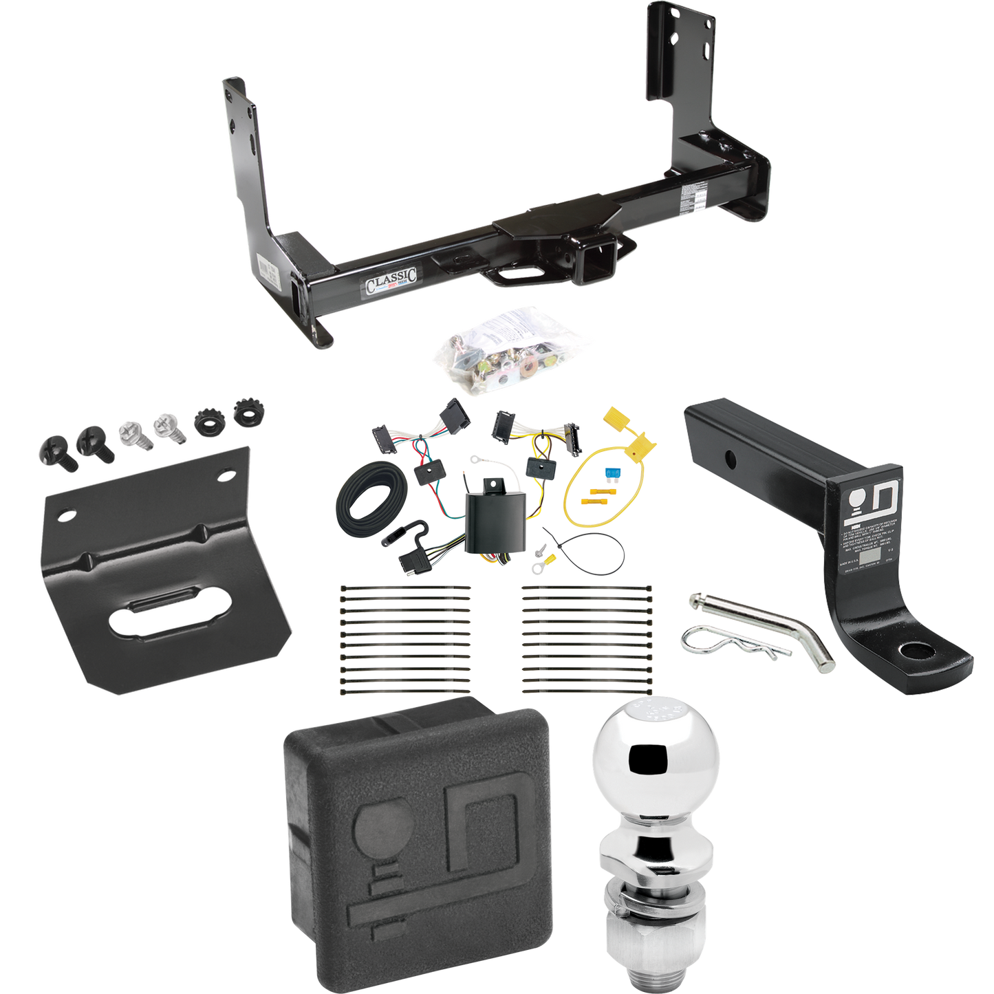 Fits 2007-2013 Mercedes-Benz Sprinter Trailer Hitch Tow PKG w/ 4-Flat Wiring + Ball Mount w/ 4" Drop + 2" Ball + Wiring Bracket + Hitch Cover (Excludes: w/Factory Step Bumper Models) By Draw-Tite