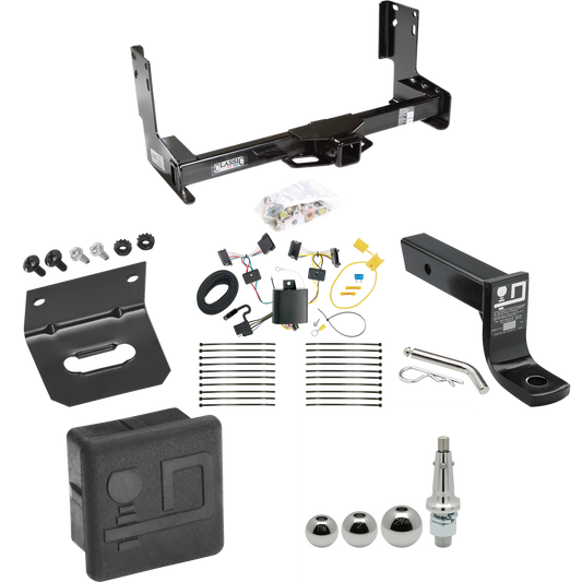 Fits 2007-2013 Freightliner Sprinter 3500 Trailer Hitch Tow PKG w/ 4-Flat Wiring + Ball Mount w/ 4" Drop + Interchangeable Ball 1-7/8" & 2" & 2-5/16" + Wiring Bracket + Hitch Cover (Excludes: w/Factory Step Bumper Models) By Draw-Tite