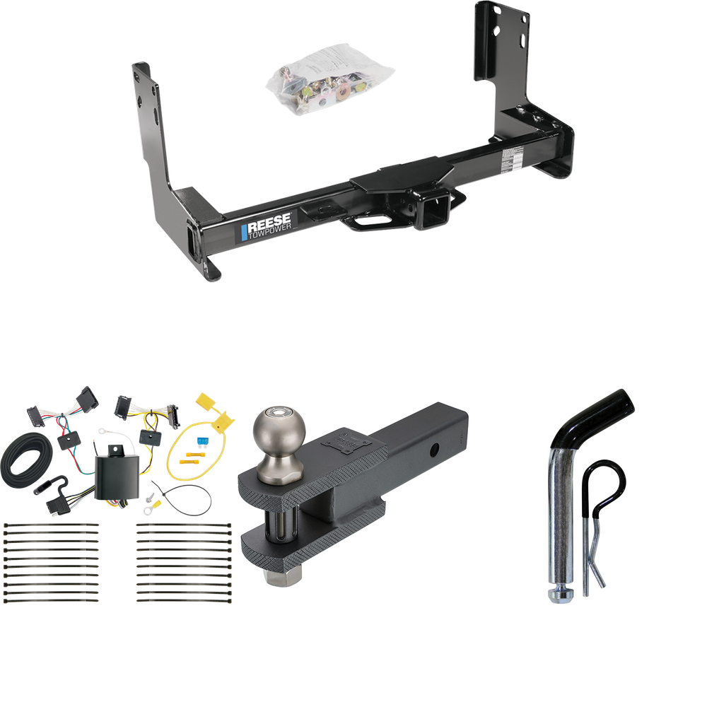 Fits 2007-2009 Dodge Sprinter 2500 Trailer Hitch Tow PKG w/ 4-Flat Wiring + Clevis Hitch Ball Mount w/ 2" Ball + Pin/Clip (Excludes: w/Factory Step Bumper Models) By Reese Towpower