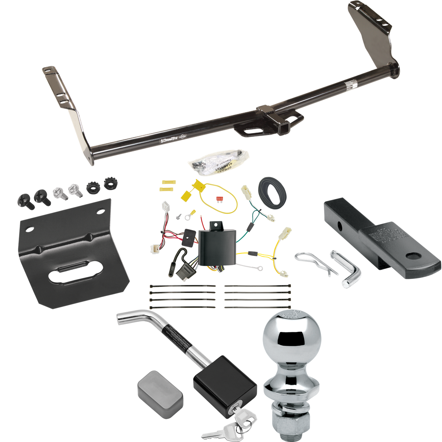 Se adapta al paquete de enganche de remolque Toyota Sienna 2011-2014 con arnés de cableado plano de 4 + barra de tracción + bola de 1-7/8" + soporte de cableado + bloqueo de enganche de Draw-Tite