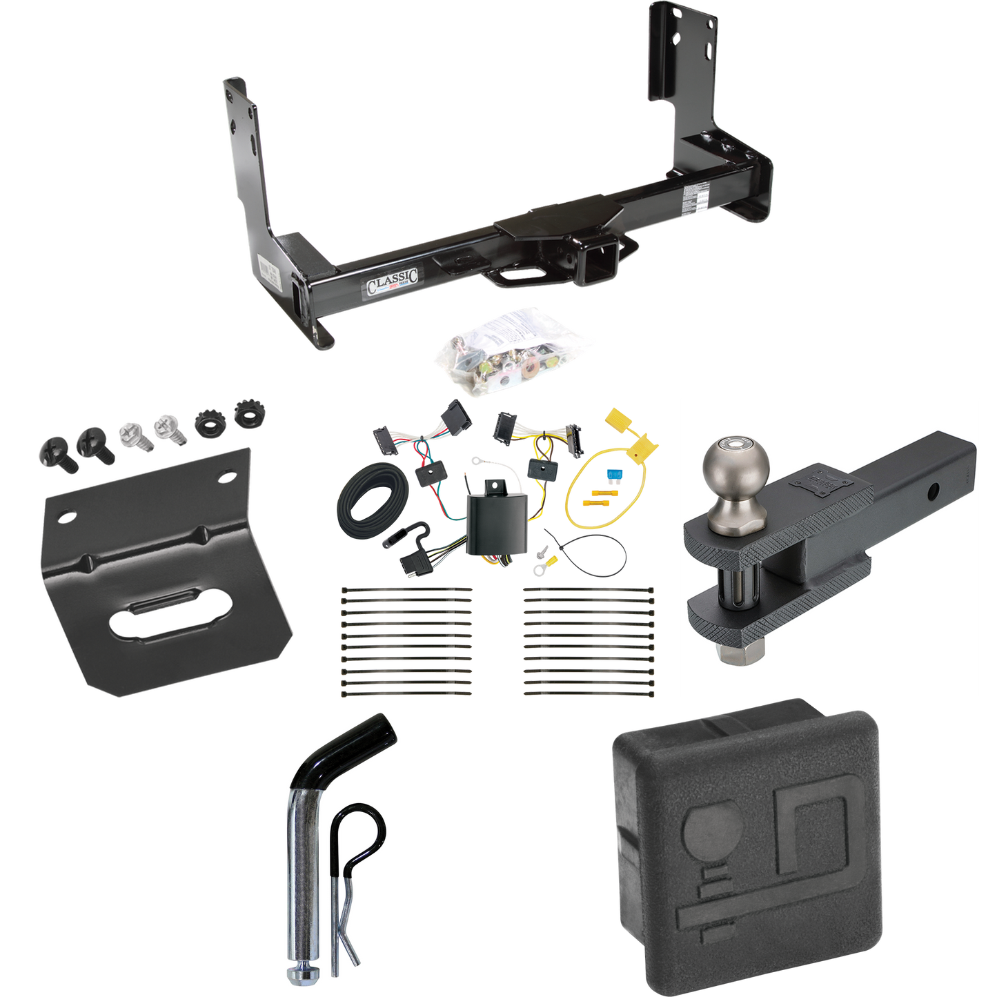 Fits 2007-2013 Freightliner Sprinter 2500 Trailer Hitch Tow PKG w/ 4-Flat Wiring + Clevis Hitch Ball Mount w/ 2" Ball + Pin/Clip + Wiring Bracket + Hitch Cover (Excludes: w/Factory Step Bumper Models) By Draw-Tite