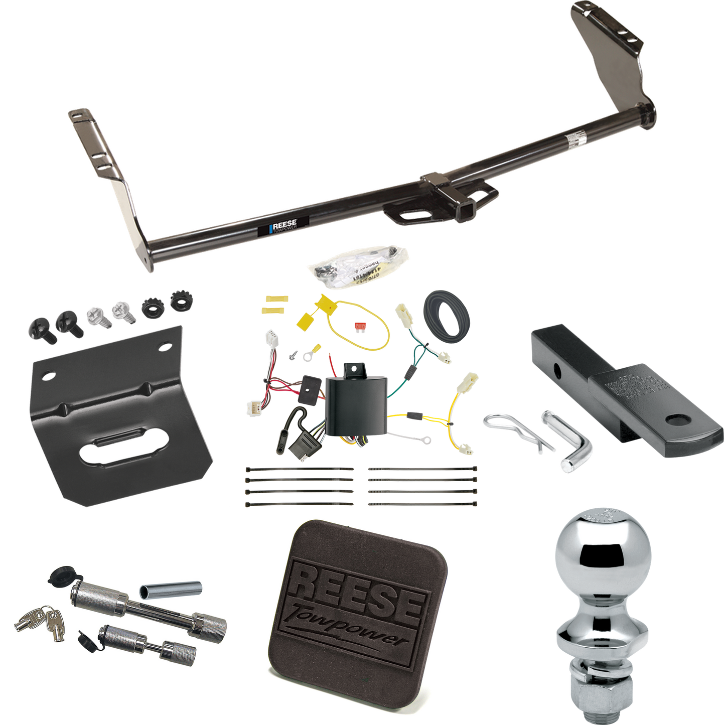 Fits 2015-2020 Toyota Sienna Trailer Hitch Tow PKG w/ 4-Flat Wiring Harness + Draw-Bar + 1-7/8" Ball + Wiring Bracket + Hitch Cover + Dual Hitch & Coupler Locks (For SE Models) By Reese Towpower