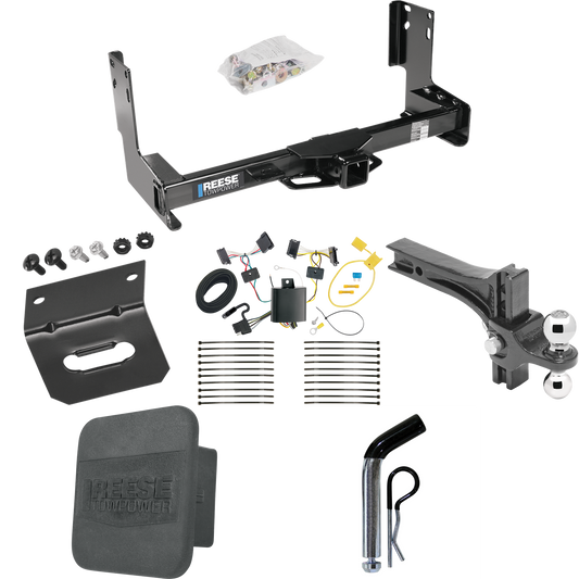 Fits 2007-2009 Dodge Sprinter 2500 Trailer Hitch Tow PKG w/ 4-Flat Wiring + Dual Adjustable Drop Rise Ball Ball Mount 2" & 2-5/16" Trailer Balls + Pin/Clip + Wiring Bracket + Hitch Cover (Excludes: w/Factory Step Bumper Models) By Reese Towpower