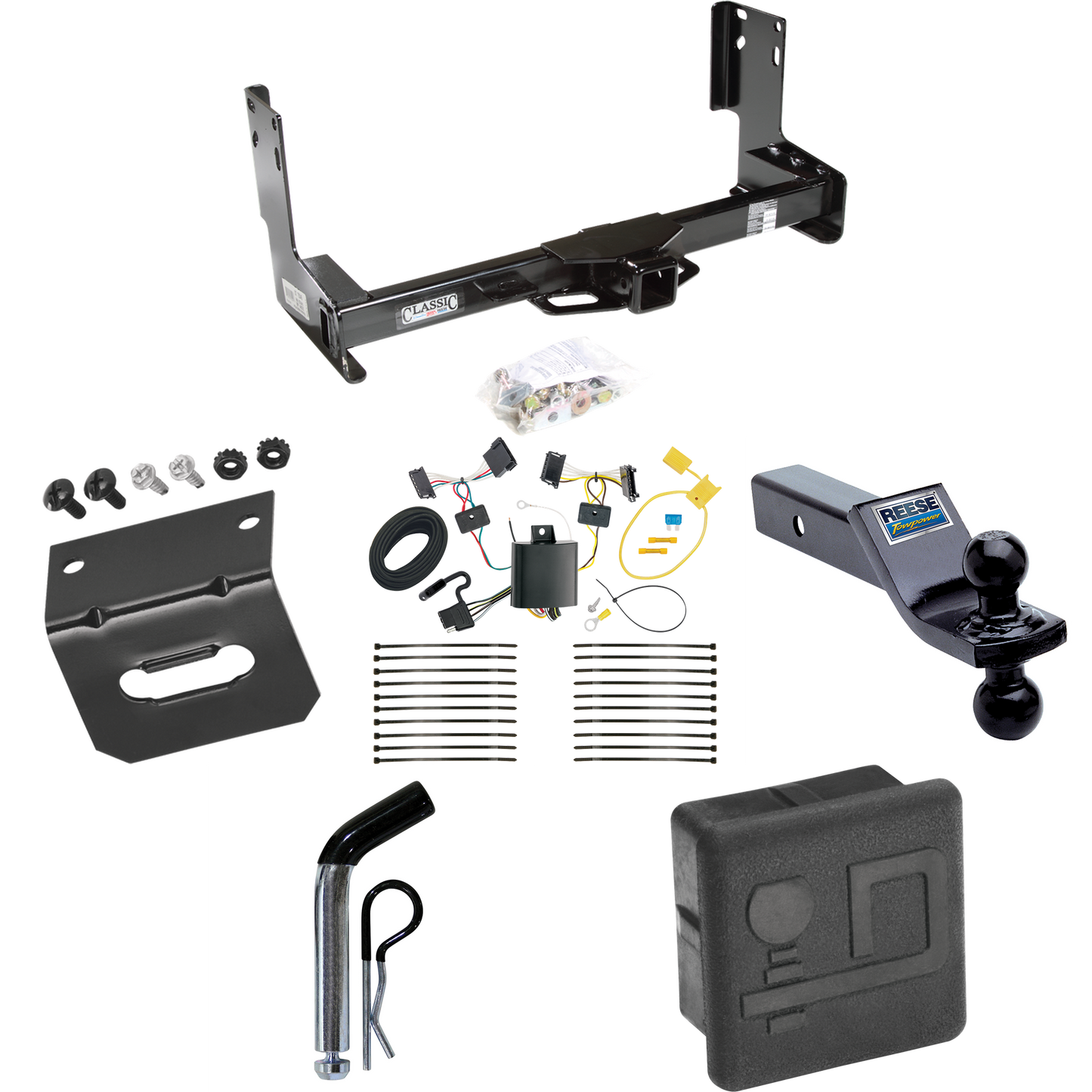 Fits 2007-2013 Freightliner Sprinter 3500 Trailer Hitch Tow PKG w/ 4-Flat Wiring + Dual Ball Ball Mount 1-7/8" & 2" Trailer Balls + Pin/Clip + Wiring Bracket + Hitch Cover (Excludes: w/Factory Step Bumper Models) By Draw-Tite