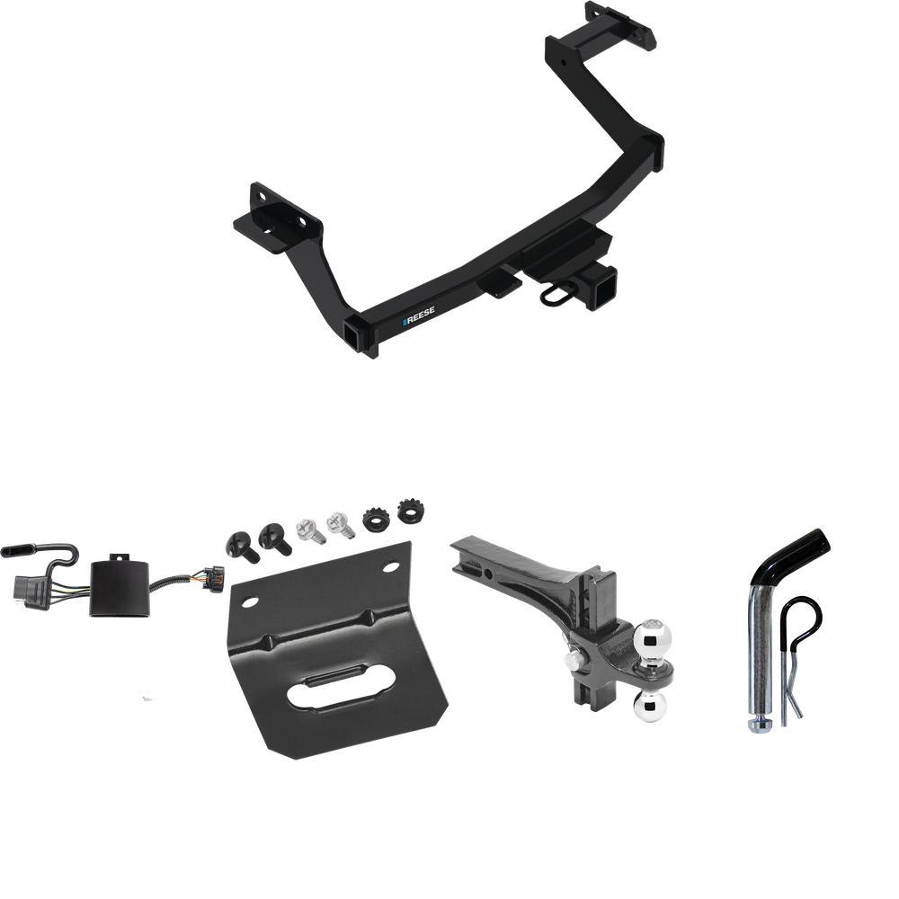 Fits 2022-2023 Hyundai Santa Cruz Trailer Hitch Tow PKG w/ 4-Flat Wiring Harness + Dual Adjustable Drop Rise Ball Ball Mount 2" & 2-5/16" Trailer Balls + Pin/Clip + Wiring Bracket By Reese Towpower