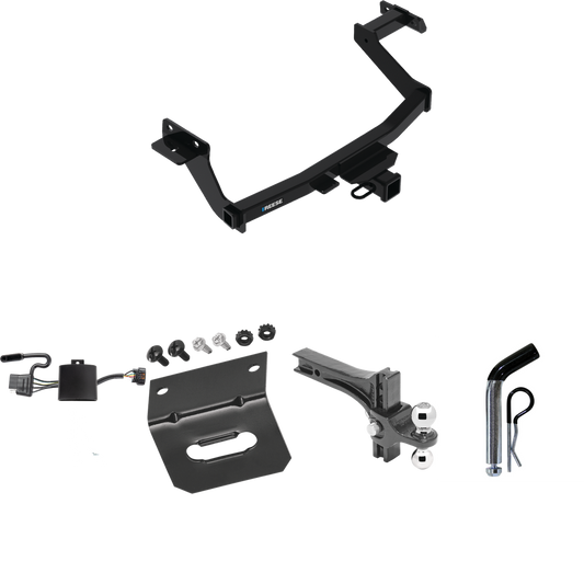 Fits 2022-2023 Hyundai Santa Cruz Trailer Hitch Tow PKG w/ 4-Flat Wiring Harness + Dual Adjustable Drop Rise Ball Ball Mount 2" & 2-5/16" Trailer Balls + Pin/Clip + Wiring Bracket By Reese Towpower